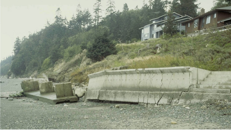 Concrete bulkhead on a beach